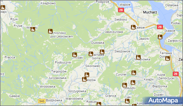 mapa Tarnawa Górna gmina Zembrzyce, Tarnawa Górna gmina Zembrzyce na mapie Targeo
