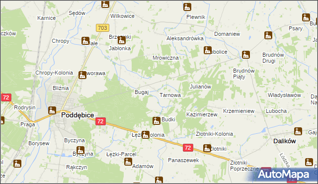 mapa Tarnowa gmina Poddębice, Tarnowa gmina Poddębice na mapie Targeo