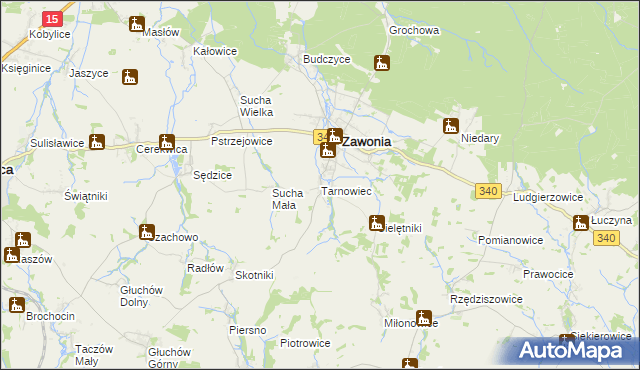 mapa Tarnowiec gmina Zawonia, Tarnowiec gmina Zawonia na mapie Targeo