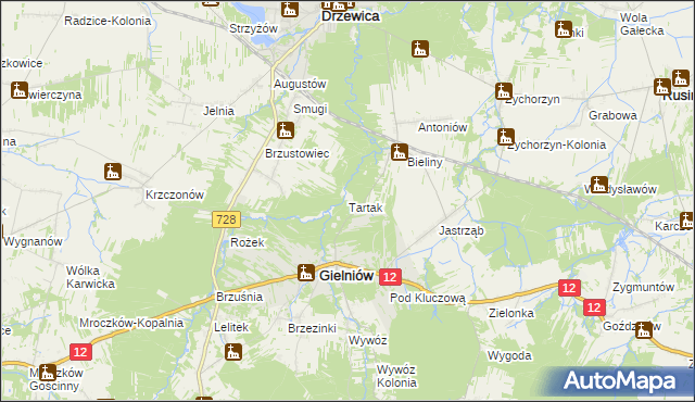 mapa Tartak gmina Gielniów, Tartak gmina Gielniów na mapie Targeo
