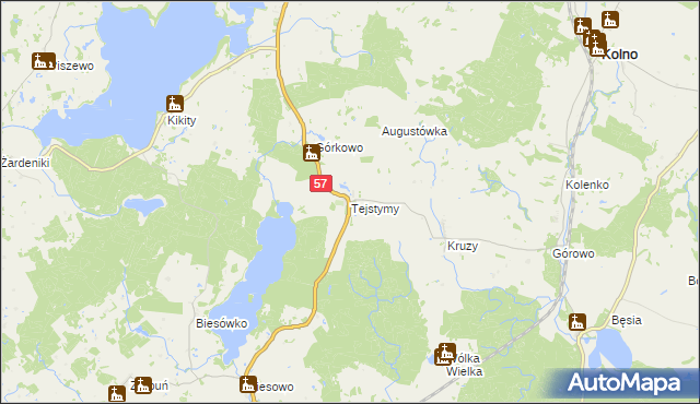 mapa Tejstymy, Tejstymy na mapie Targeo