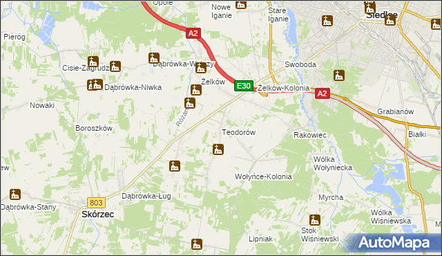 mapa Teodorów gmina Skórzec, Teodorów gmina Skórzec na mapie Targeo