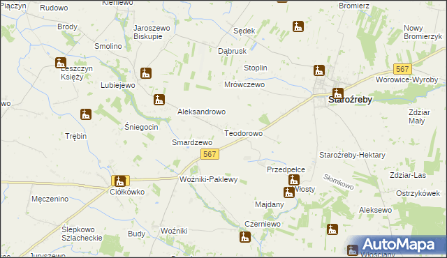 mapa Teodorowo gmina Staroźreby, Teodorowo gmina Staroźreby na mapie Targeo