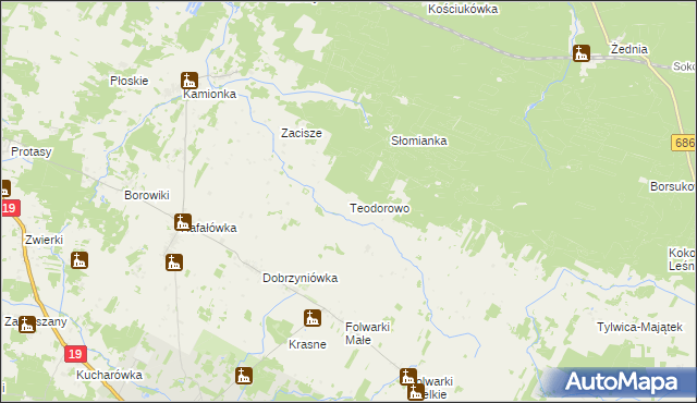 mapa Teodorowo gmina Zabłudów, Teodorowo gmina Zabłudów na mapie Targeo