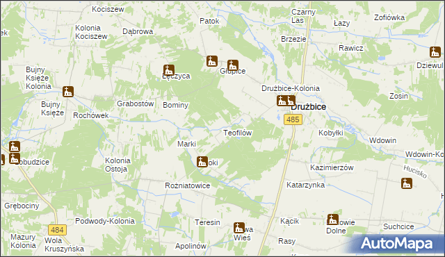 mapa Teofilów gmina Drużbice, Teofilów gmina Drużbice na mapie Targeo