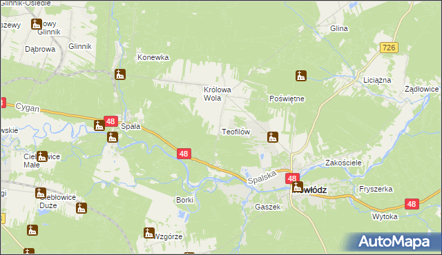 mapa Teofilów gmina Inowłódz, Teofilów gmina Inowłódz na mapie Targeo