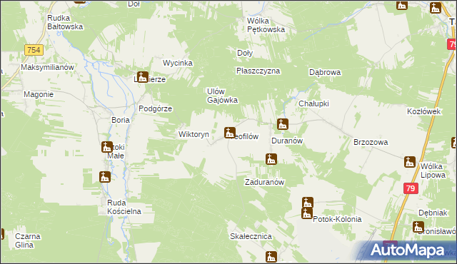 mapa Teofilów gmina Tarłów, Teofilów gmina Tarłów na mapie Targeo