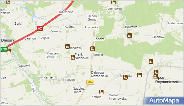 mapa Teresin gmina Dmosin, Teresin gmina Dmosin na mapie Targeo