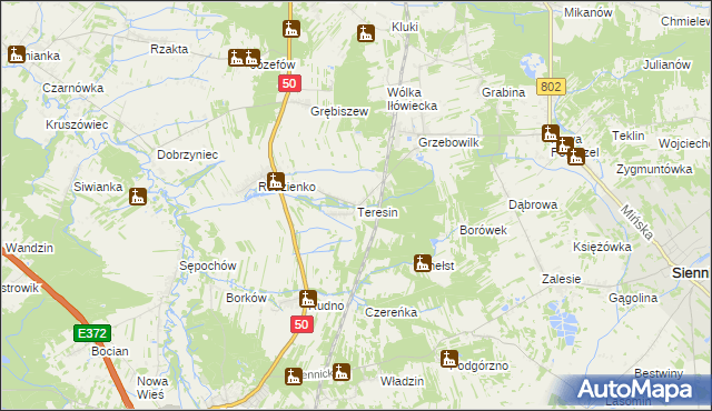 mapa Teresin gmina Kołbiel, Teresin gmina Kołbiel na mapie Targeo