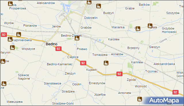 mapa Tomaszew gmina Bedlno, Tomaszew gmina Bedlno na mapie Targeo