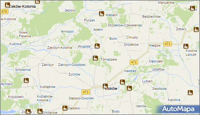 mapa Tomaszew gmina Lisków, Tomaszew gmina Lisków na mapie Targeo