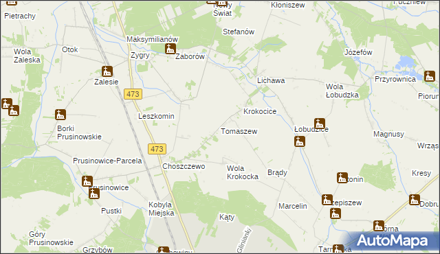 mapa Tomaszew gmina Szadek, Tomaszew gmina Szadek na mapie Targeo
