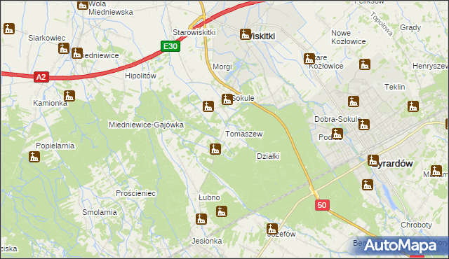 mapa Tomaszew gmina Wiskitki, Tomaszew gmina Wiskitki na mapie Targeo