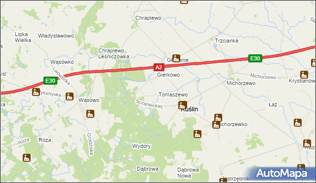 mapa Tomaszewo gmina Kuślin, Tomaszewo gmina Kuślin na mapie Targeo