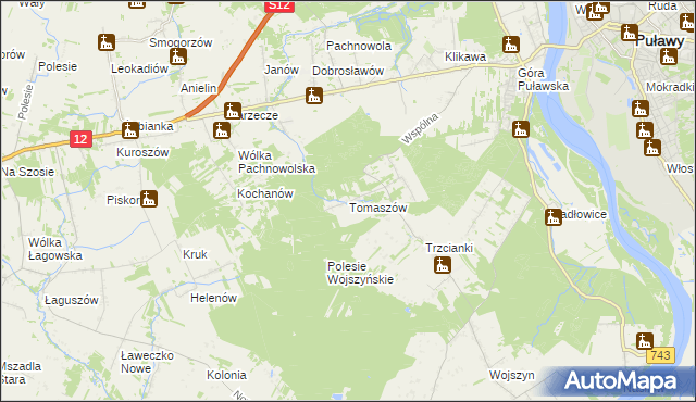 mapa Tomaszów gmina Puławy, Tomaszów gmina Puławy na mapie Targeo