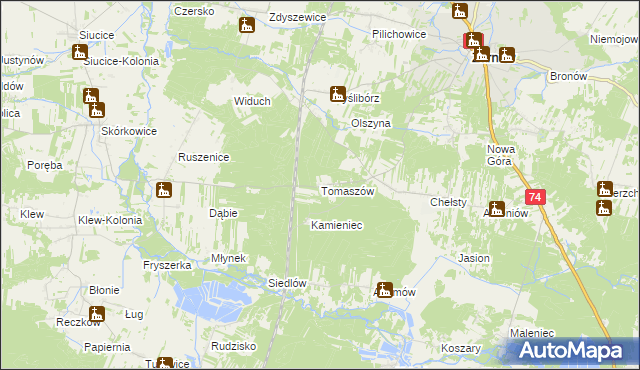 mapa Tomaszów gmina Żarnów, Tomaszów gmina Żarnów na mapie Targeo