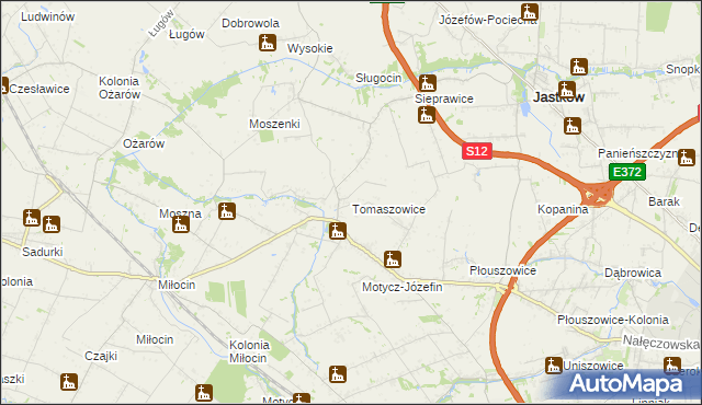 mapa Tomaszowice gmina Jastków, Tomaszowice gmina Jastków na mapie Targeo