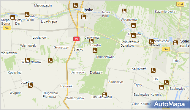mapa Tomaszówka gmina Lipsko, Tomaszówka gmina Lipsko na mapie Targeo