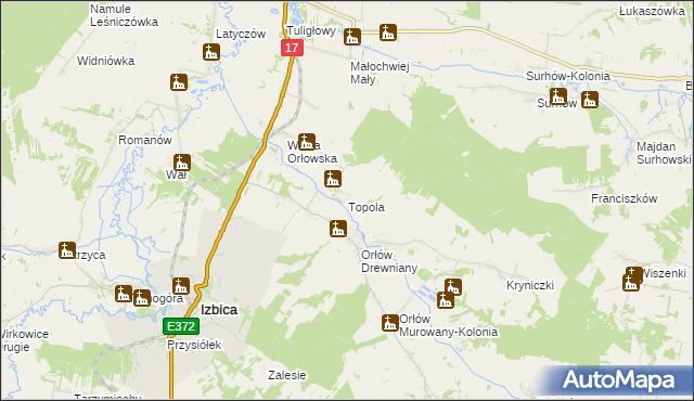mapa Topola gmina Izbica, Topola gmina Izbica na mapie Targeo