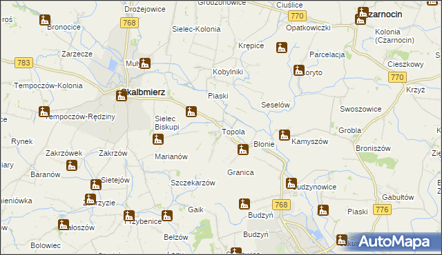 mapa Topola gmina Skalbmierz, Topola gmina Skalbmierz na mapie Targeo