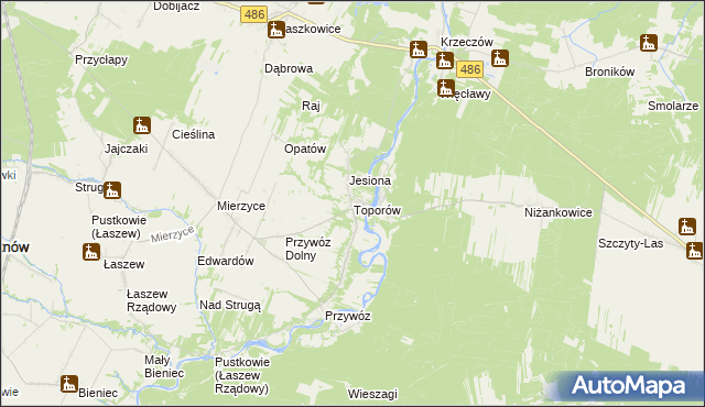 mapa Toporów gmina Wierzchlas, Toporów gmina Wierzchlas na mapie Targeo