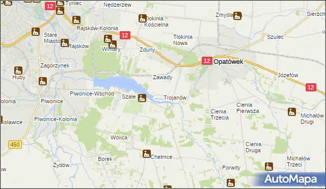 mapa Trojanów gmina Opatówek, Trojanów gmina Opatówek na mapie Targeo