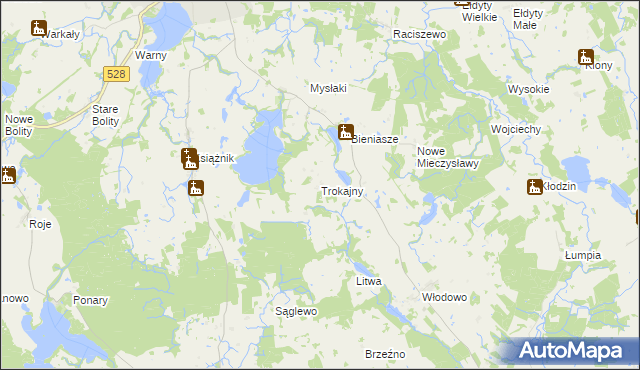 mapa Trokajny gmina Miłakowo, Trokajny gmina Miłakowo na mapie Targeo