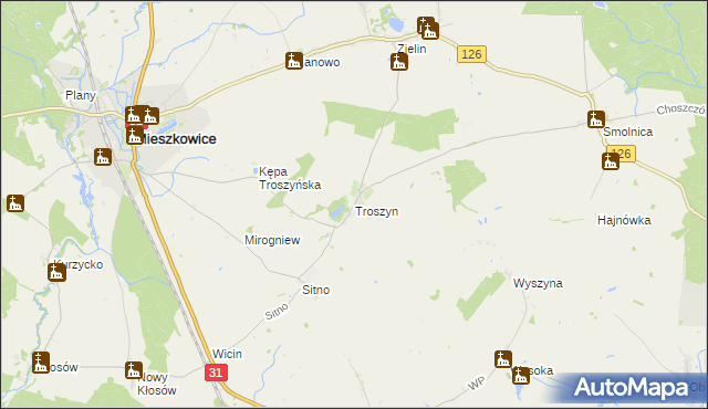 mapa Troszyn gmina Mieszkowice, Troszyn gmina Mieszkowice na mapie Targeo