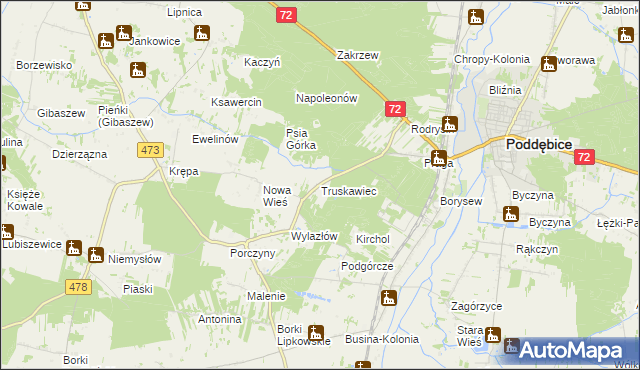 mapa Truskawiec gmina Poddębice, Truskawiec gmina Poddębice na mapie Targeo