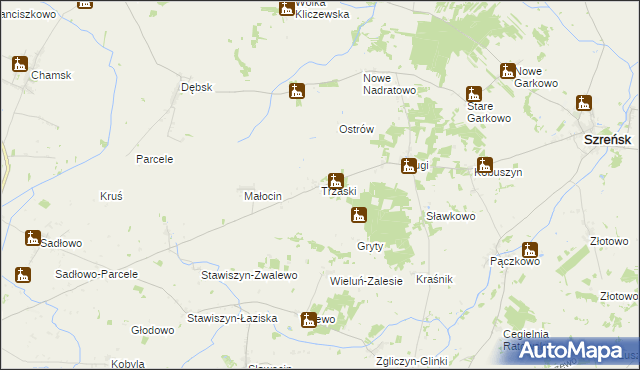 mapa Trzaski gmina Bieżuń, Trzaski gmina Bieżuń na mapie Targeo