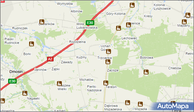 mapa Trzcianka gmina Łyszkowice, Trzcianka gmina Łyszkowice na mapie Targeo