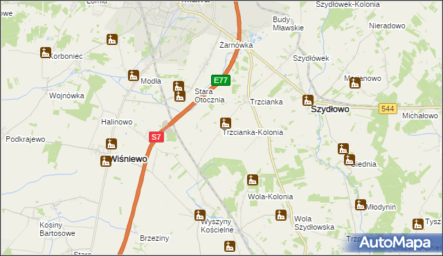 mapa Trzcianka-Kolonia gmina Szydłowo, Trzcianka-Kolonia gmina Szydłowo na mapie Targeo