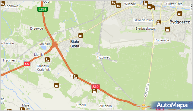 mapa Trzciniec gmina Białe Błota, Trzciniec gmina Białe Błota na mapie Targeo