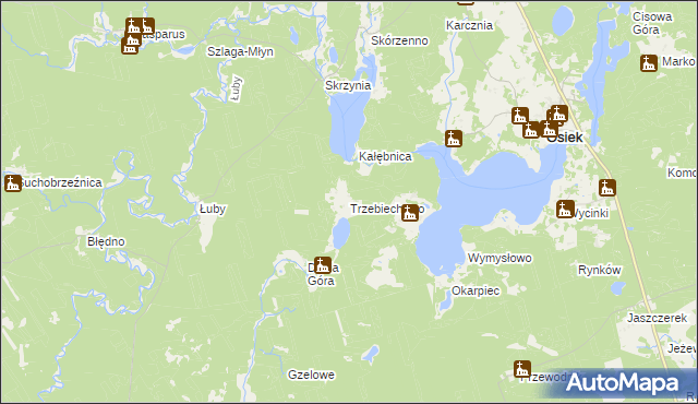 mapa Trzebiechowo gmina Osiek, Trzebiechowo gmina Osiek na mapie Targeo
