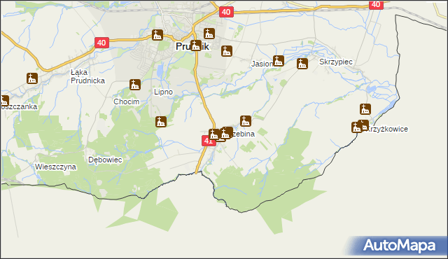 mapa Trzebina gmina Lubrza, Trzebina gmina Lubrza na mapie Targeo