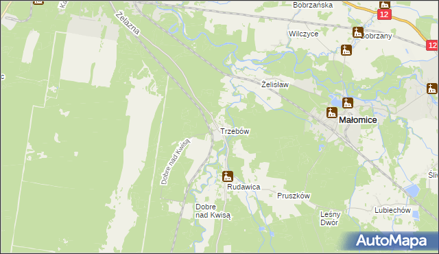 mapa Trzebów gmina Żagań, Trzebów gmina Żagań na mapie Targeo