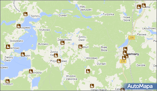 mapa Trzebuń gmina Dziemiany, Trzebuń gmina Dziemiany na mapie Targeo