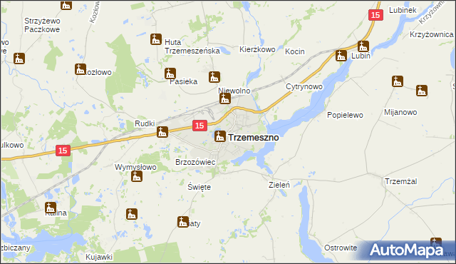 mapa Trzemeszno powiat gnieźnieński, Trzemeszno powiat gnieźnieński na mapie Targeo