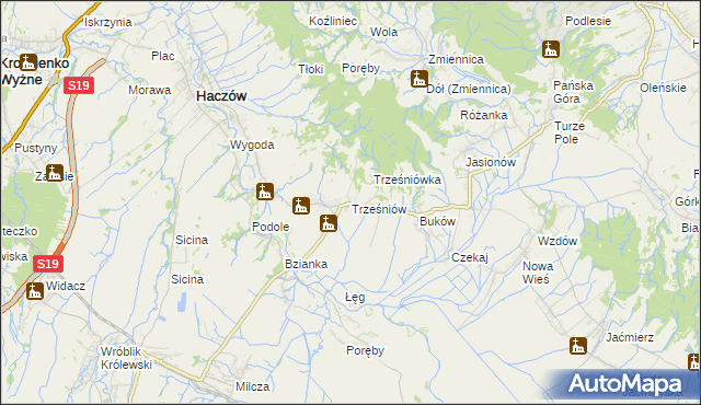 mapa Trześniów gmina Haczów, Trześniów gmina Haczów na mapie Targeo