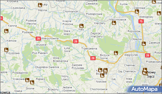 mapa Trzetrzewina, Trzetrzewina na mapie Targeo