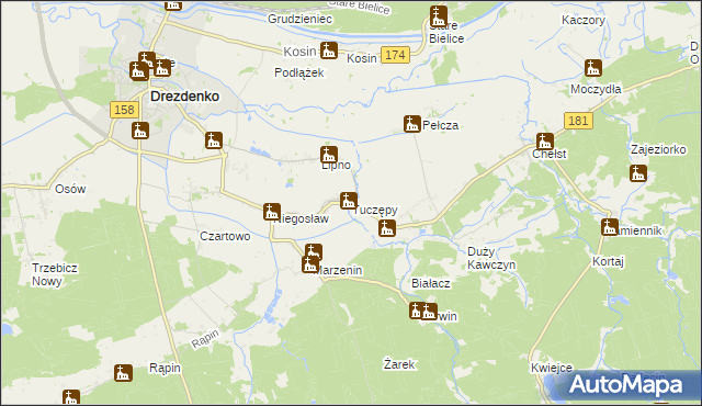 mapa Tuczępy gmina Drezdenko, Tuczępy gmina Drezdenko na mapie Targeo