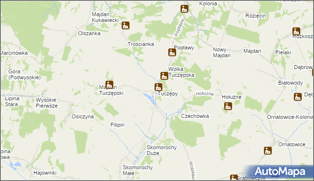 mapa Tuczępy gmina Grabowiec, Tuczępy gmina Grabowiec na mapie Targeo