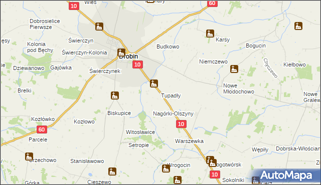 mapa Tupadły gmina Drobin, Tupadły gmina Drobin na mapie Targeo