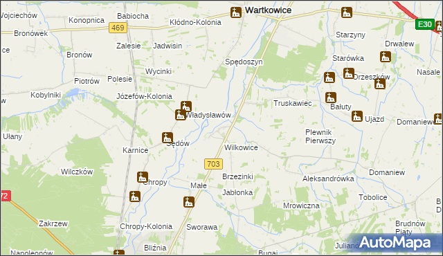 mapa Tur gmina Wartkowice, Tur gmina Wartkowice na mapie Targeo