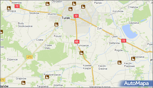 mapa Turkowice gmina Turek, Turkowice gmina Turek na mapie Targeo