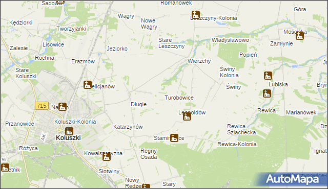 mapa Turobowice gmina Koluszki, Turobowice gmina Koluszki na mapie Targeo