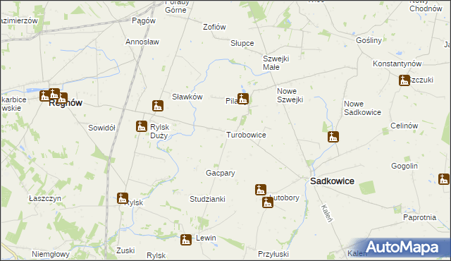 mapa Turobowice gmina Sadkowice, Turobowice gmina Sadkowice na mapie Targeo