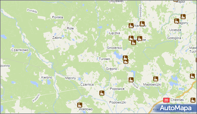 mapa Turowo gmina Miastko, Turowo gmina Miastko na mapie Targeo