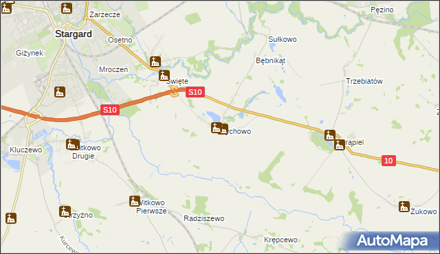 mapa Tychowo gmina Stargard, Tychowo gmina Stargard na mapie Targeo
