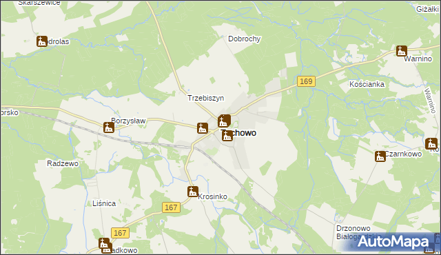 mapa Tychowo powiat białogardzki, Tychowo powiat białogardzki na mapie Targeo